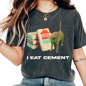 I Eat Cement Cursed Cat, Funny Meme Shirt, Dark Heather